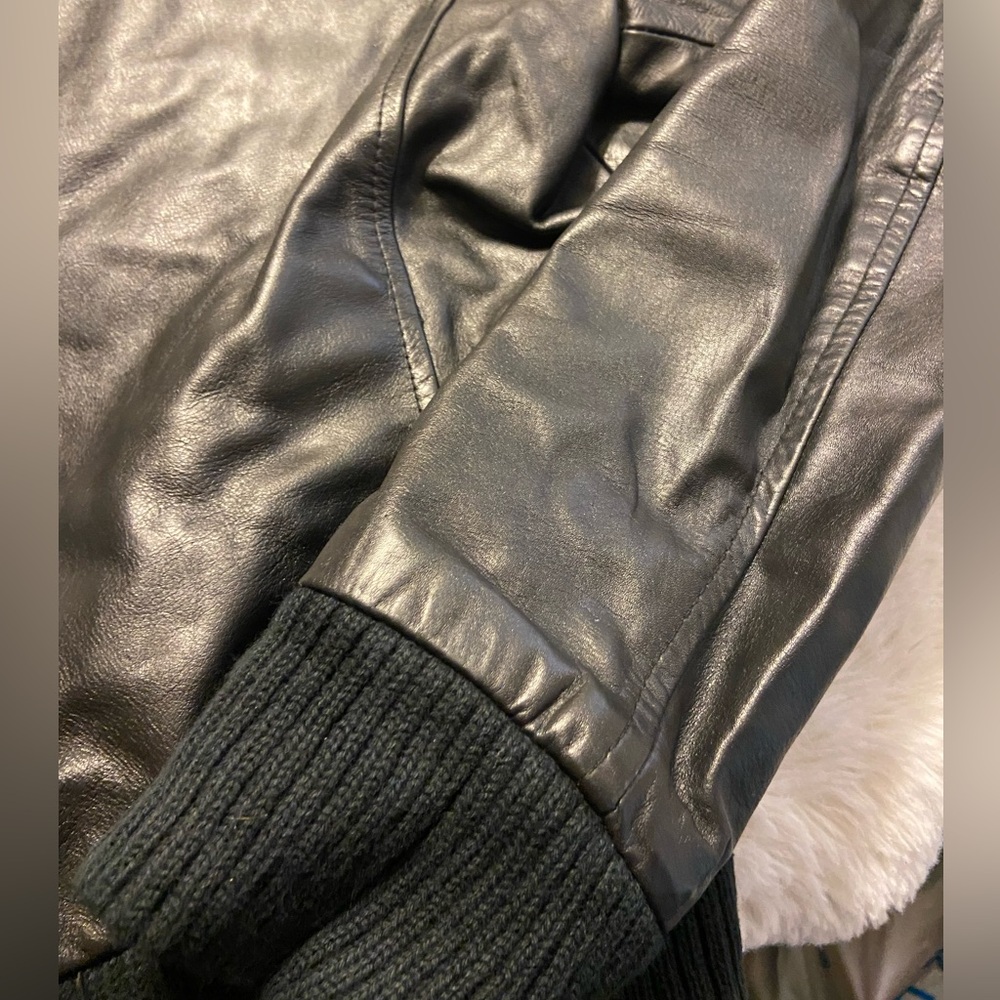 Frenchi black leather full zip bomber jacket size XS - Picture 7 of 11